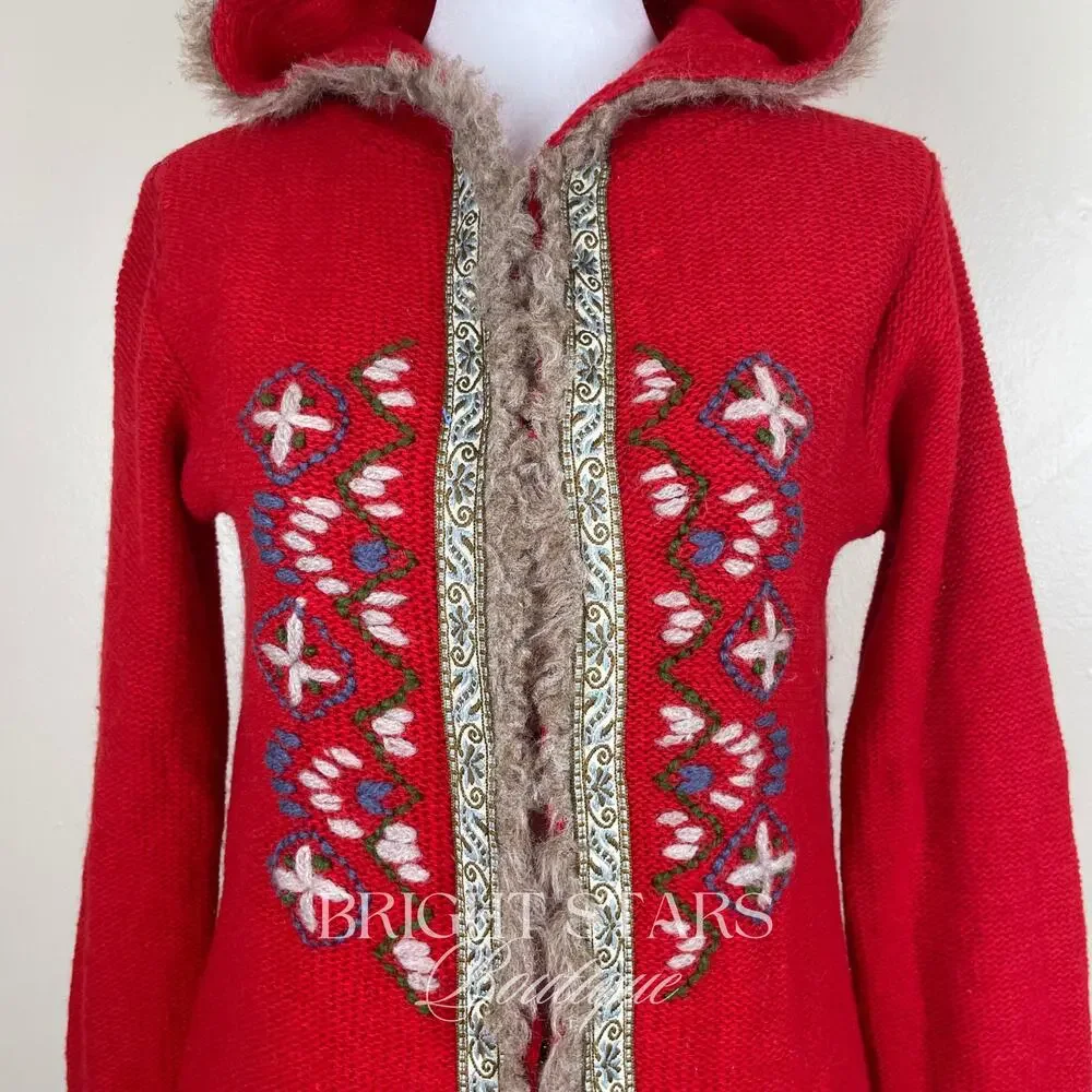 Rare Vintage Hooded Cardigan ASO Willow Rosenberg BtVS Red Embroidered Knit - Picture 8 of 14